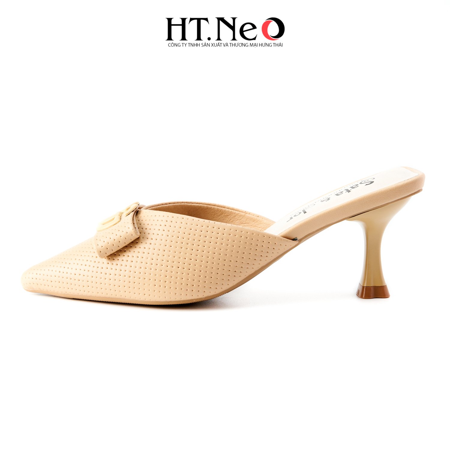 Sục nữ HT.NEO gót nhọn, sandal nữ gót nhọn mũi nhọn thiết kế trẻ trung với khuy GG, da cao cấp, đi cực êm chân, thoải mái, cực dễ đi, đi êm chân SDN143