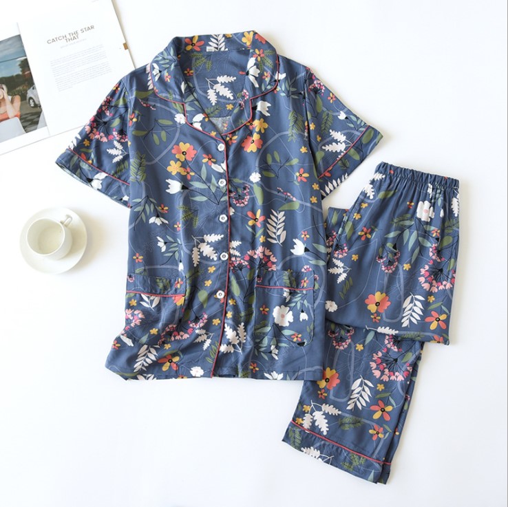 Bộ Đồ Pijama Mặc Nhà Ngắn Tay Azuno BN2706 Chất Liệu Cotton Lụa Nhẹ Mát Cho Mùa Hè