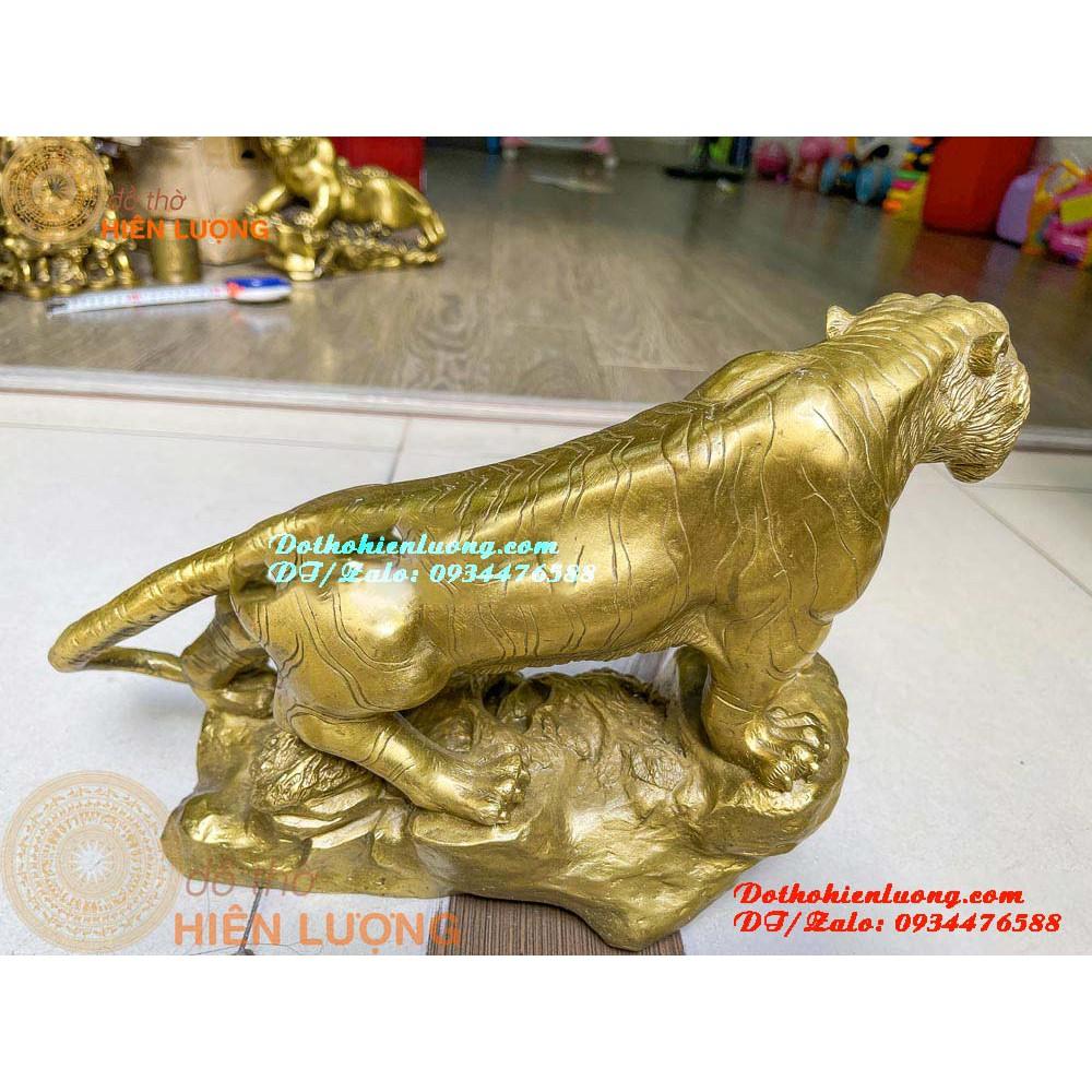 Tượng Hổ Gầm Đứng Bệ Núi Đá - Hổ Thét Sơn Hà Bằng Đồng Nguyên Chất Cao 22cm Đẹp Tinh Xảo