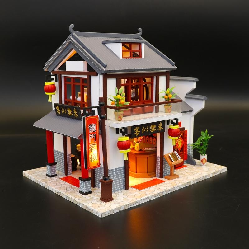 mô hình lắp gáp gỗ đồ chơi trí tuệ(IQ) mô hình nhà trọ Cổng Rồng mini thu nhỏ M901  có đèn quà tặng cho bé trẻ em