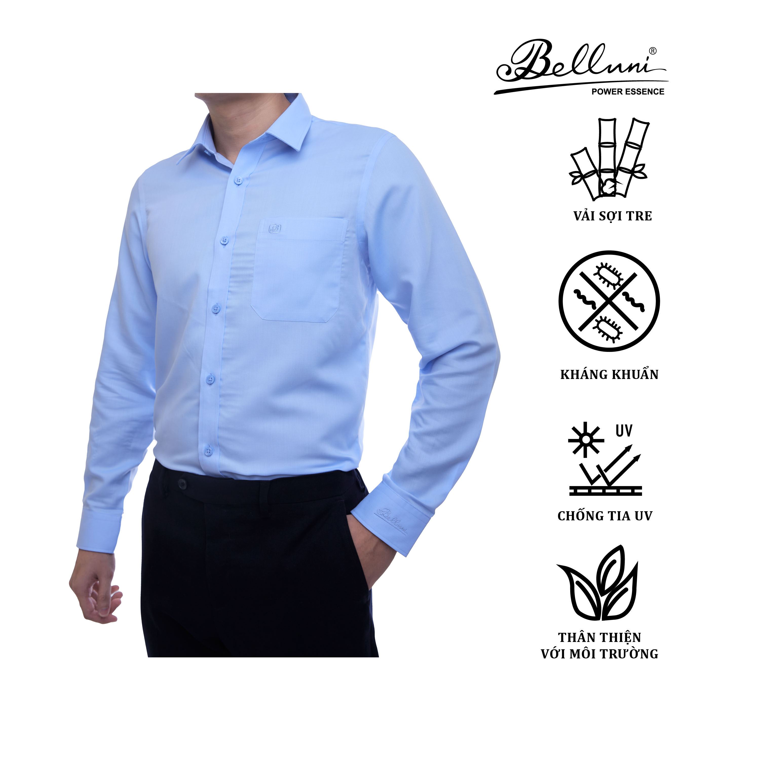 Áo sơ mi nam dài tay BELLUNI sợi tre màu trơn basic - ABD.BP.BE.158.B7