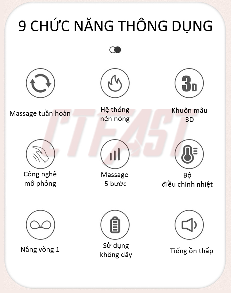 Máy massage ngực thông minh CTFAST WX-006: Mát xa 5 cấp độ rung kết hợp nhiệt ổn định hỗ trợ giảm tình trạng chảy xệ, cải thiện nâng và tăng kích thước vòng 1 đem lại vóc bộ ngực săn chắc quyến rũ - Món quà ý nghĩa dành cho chị em phụ nữ