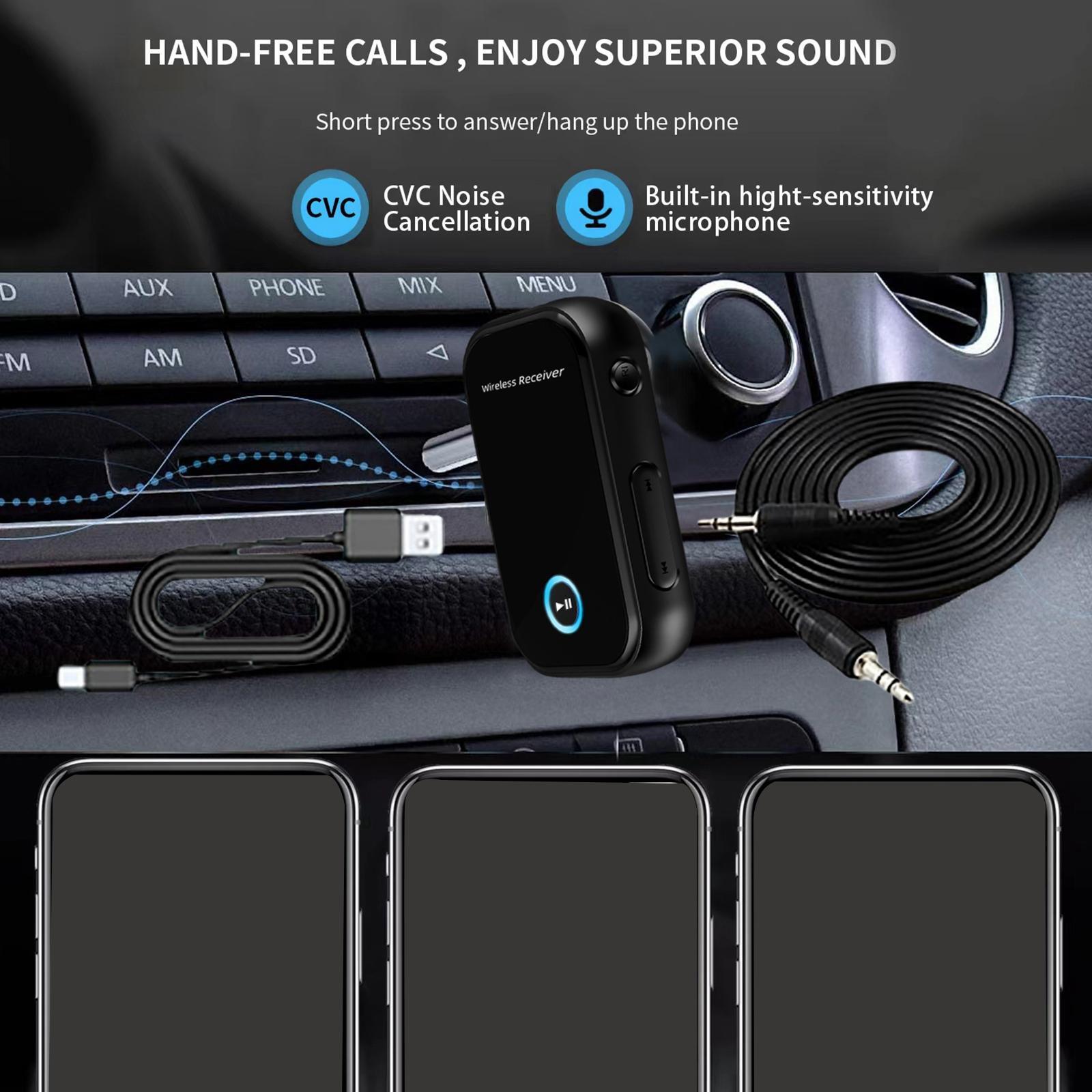 Bluetooth 5.0 AUX Music Adapter Transmitting Receiving for Music Streaming Sound System Speaker Headphones