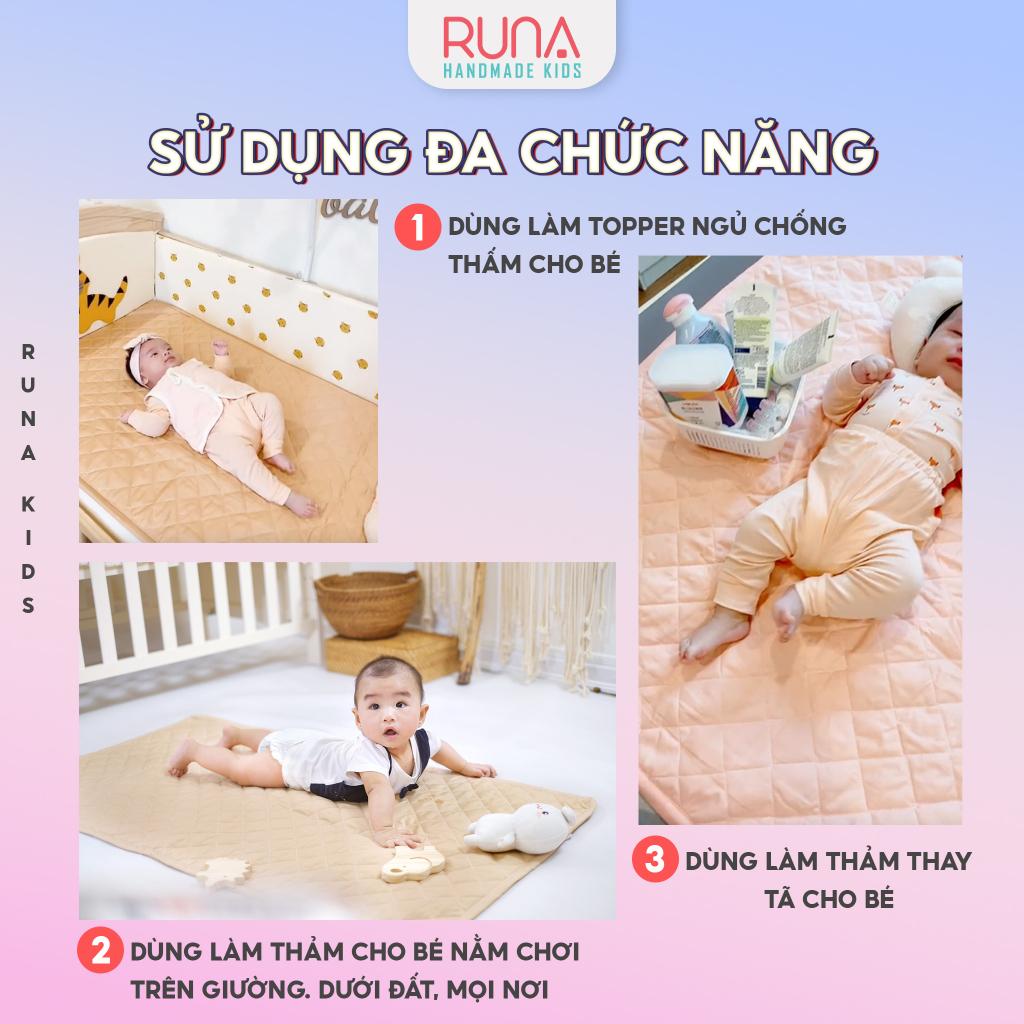 Thảm lót chống thấm cho bé RUNA KIDS Cotton Hàn 100% chần bông thấm hút tốt thoáng mát an toàn cho bé 1m6x2m