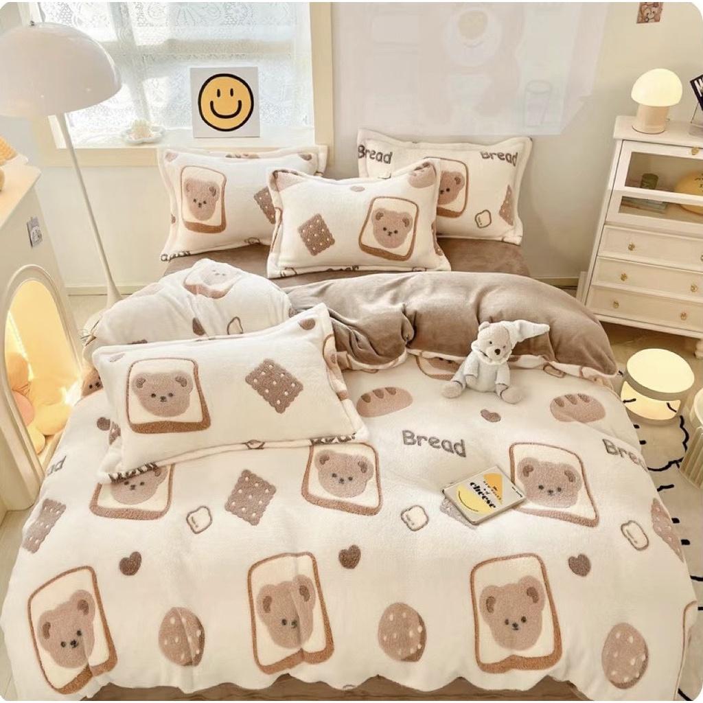 Bộ Chăn Ga Gối Nỉ Nhung Tuyết Sữa , Chăn Ga Gối Nỉ Nhung Mềm Mịn Cao Cấp, Ga Nỉ Nhung Bo Chun Mọi Kích Thước