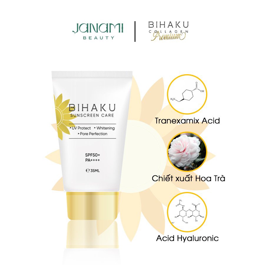 Kem chống nắng cho da dầu mụn, da Treament Bihaku Sunscreen Care SPF 50+ PA++++ cho da dầu mụn, da Treament công dụng 5 trong 1 dưỡng trắng, ngừa nám chống lão hóa và dưỡng ẩm sâu