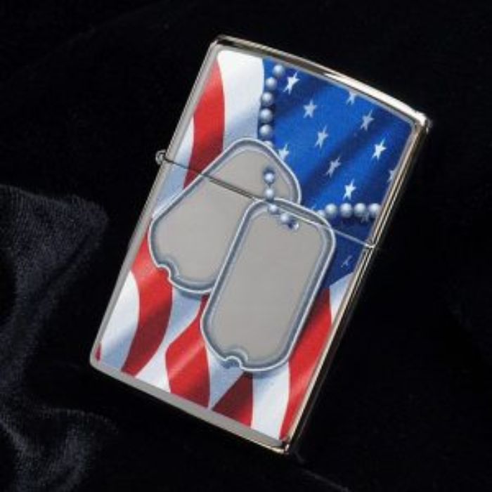 Bật Lửa Zippo Flag And Dog Tags Polished Chrome Chính Hãng Usa