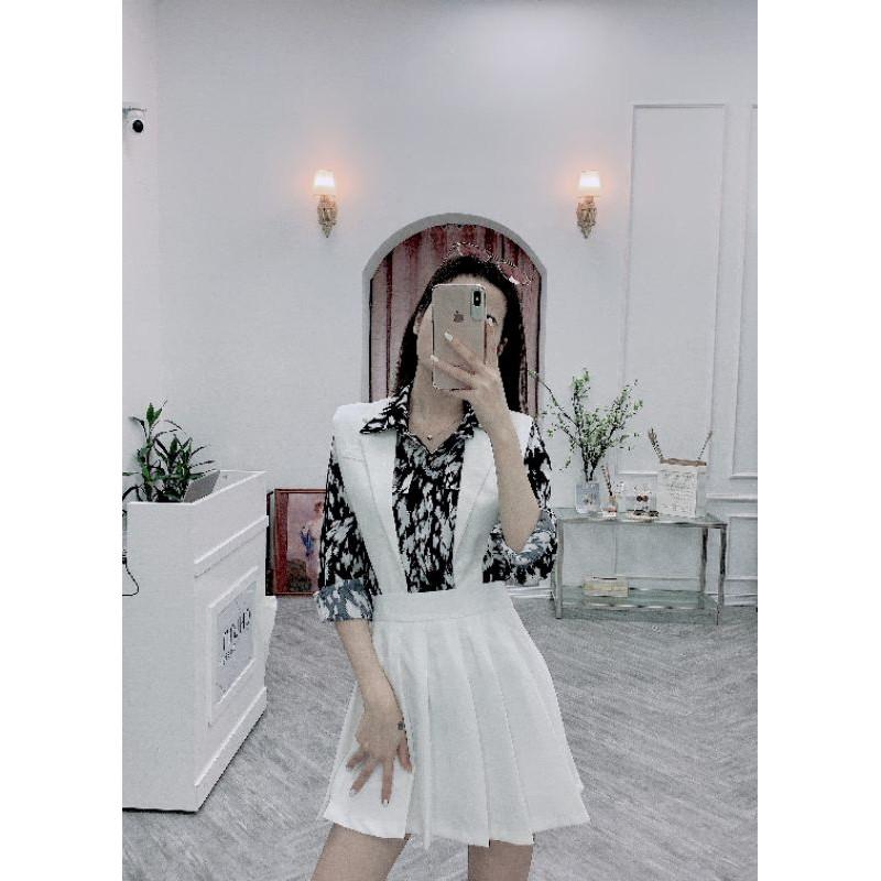 Sơ mi đen trắng mix cổ vest
