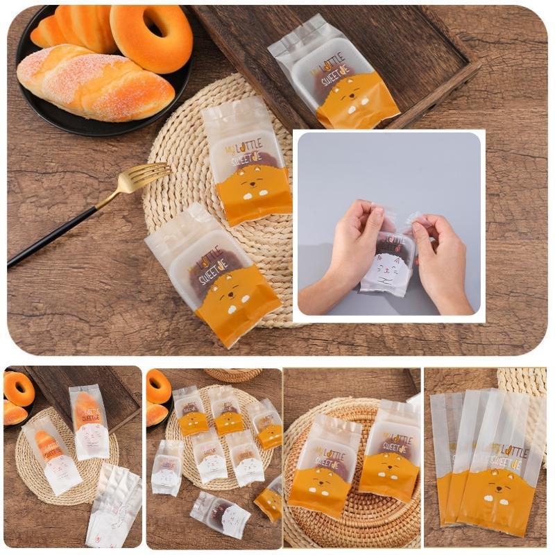 Túi Đựng Bánh Quy Bánh Mì Snack Bánh Dứa Trong Suốt Hoa Văn Mèo Bông Tuyết