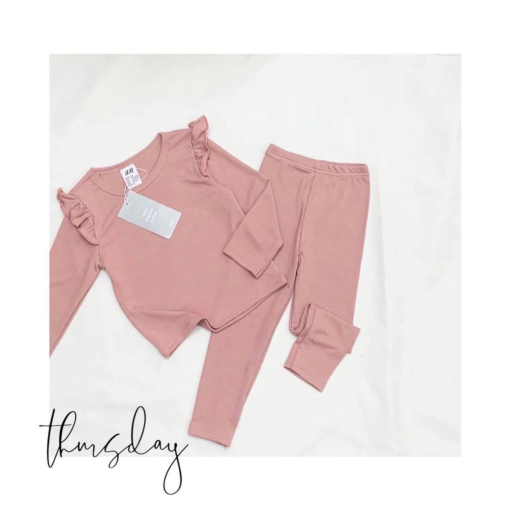 SET 2 BỘ BÉ GÁI DÀI TAY LEN TĂM TRƠN BÈO VAI