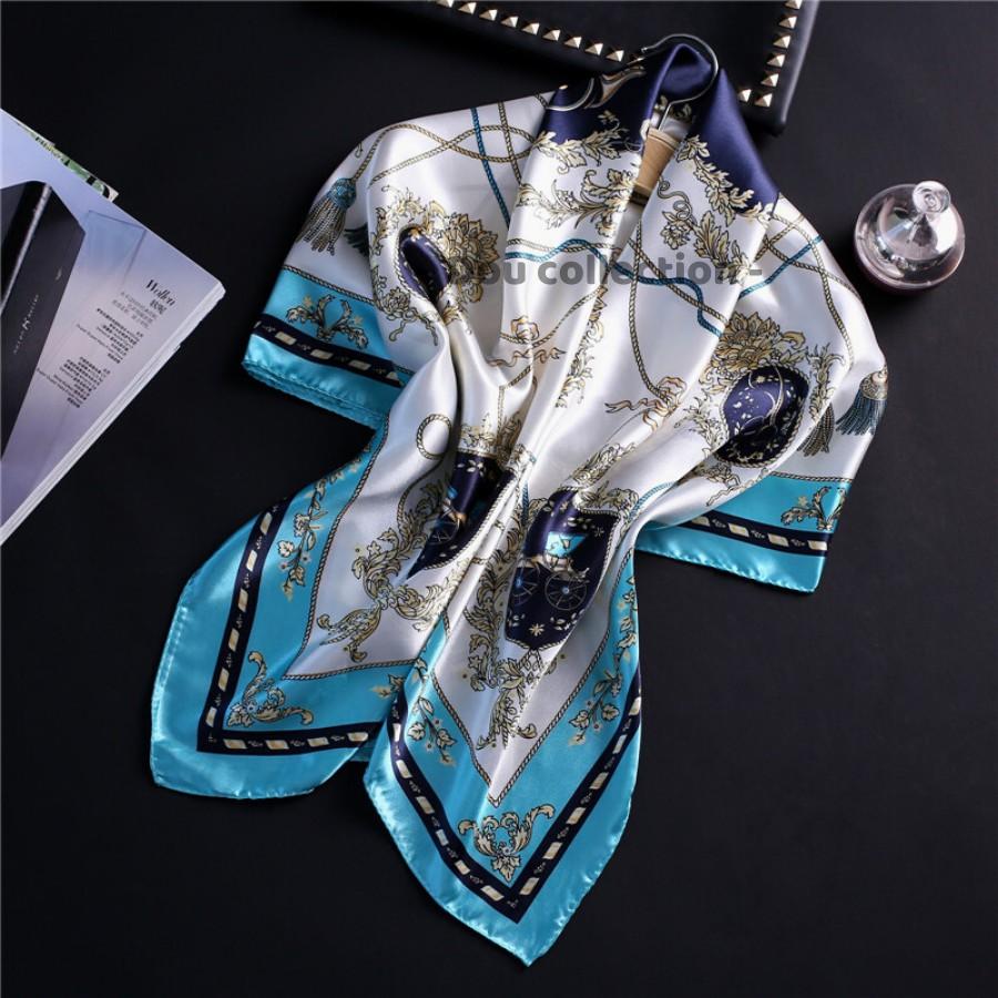 Khăn Lụa Vuông Yếm, Quàng Đầu Hotrend Hình Vương Miện - Chất Liệu Satin - 90x90cm - Mã KL053