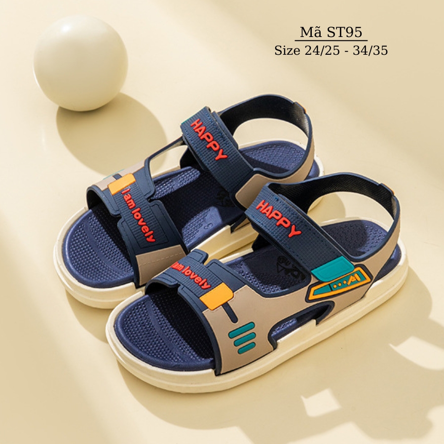 Hình ảnh Sandal bé trai Happy nhựa dẻo êm bền quai hậu hở mũi xanh đen thời trang trẻ em 3 - 8 tuổi phong cách Hàn Quốc ST95