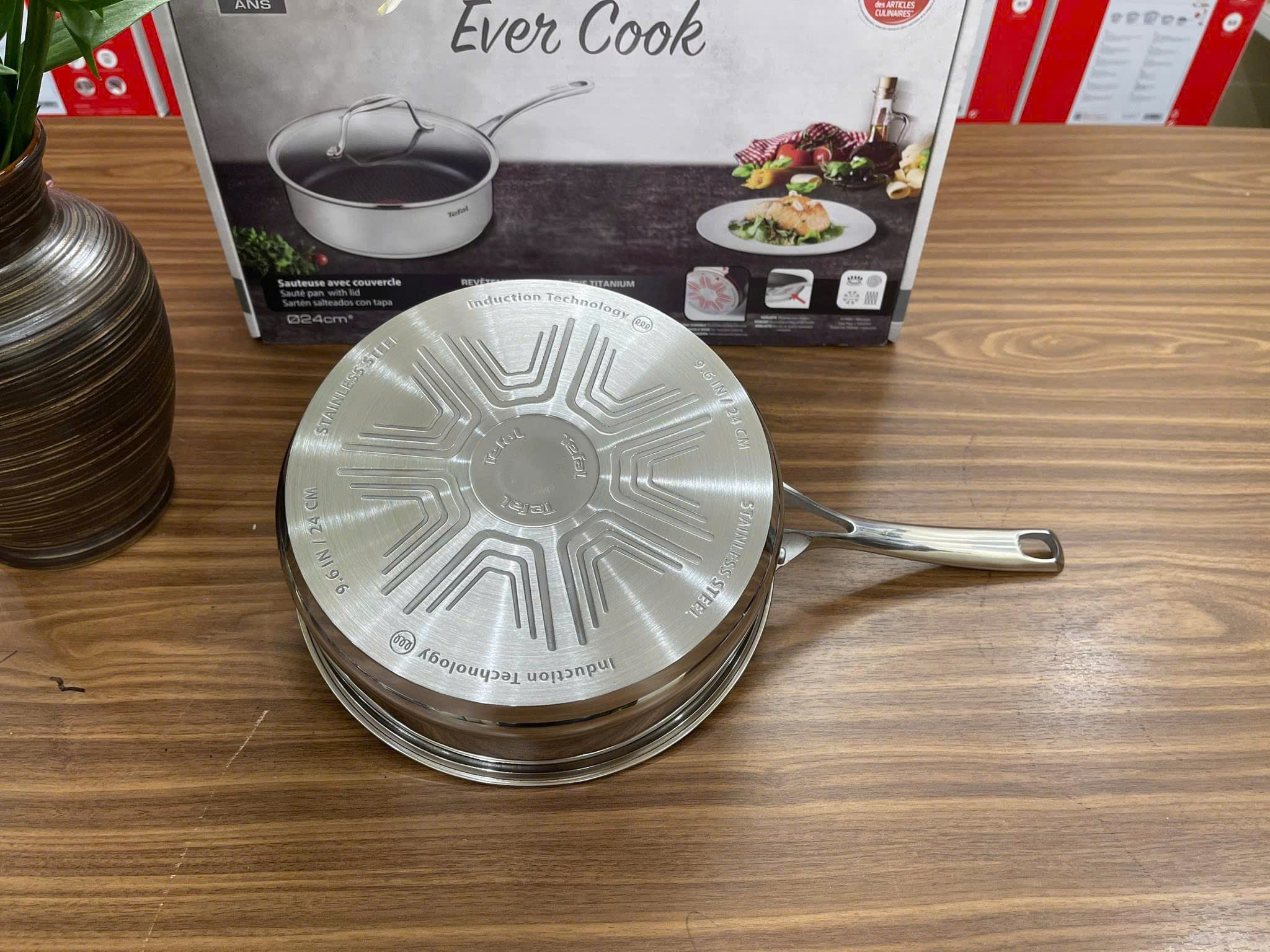 CHẢO QUÁNH CHỐNG DÍNH TEFAL EVER COOK 24CM CÓ NẮP ĐẬY Hàng chính hãng