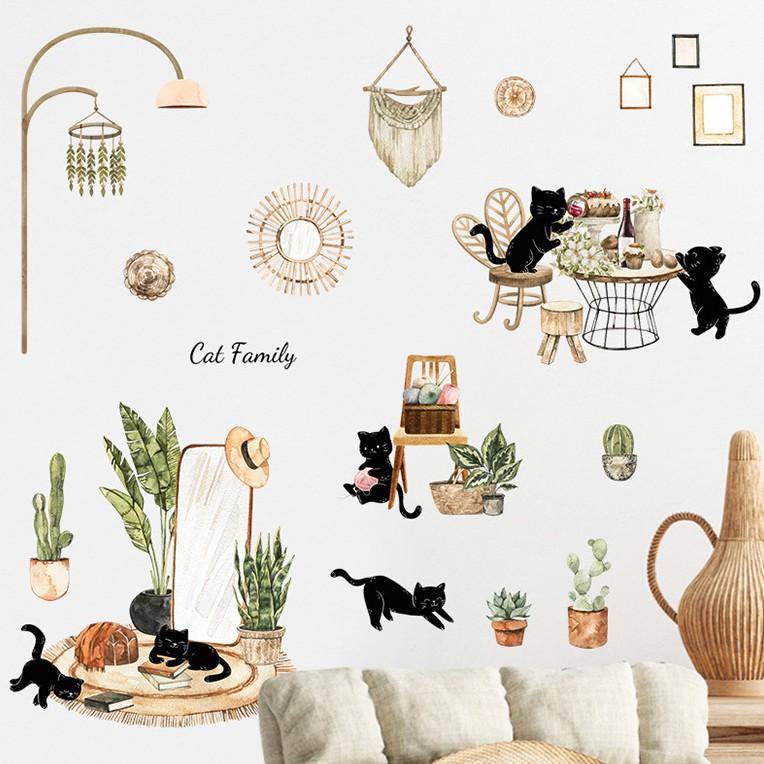 Decal dán tường trang trí - CAT FAMILY TINH NGHỊCH