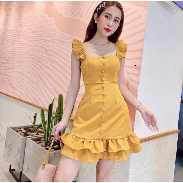 Đầm xoè bèo 2 lớp nút dọc siêu xinh