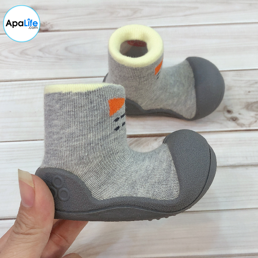 Attipas Tie - Gray/ AT006 - Giày tập đi cho bé trai /bé gái từ 3 - 24 tháng nhập Hàn Quốc: đế mềm, êm chân & chống trượt