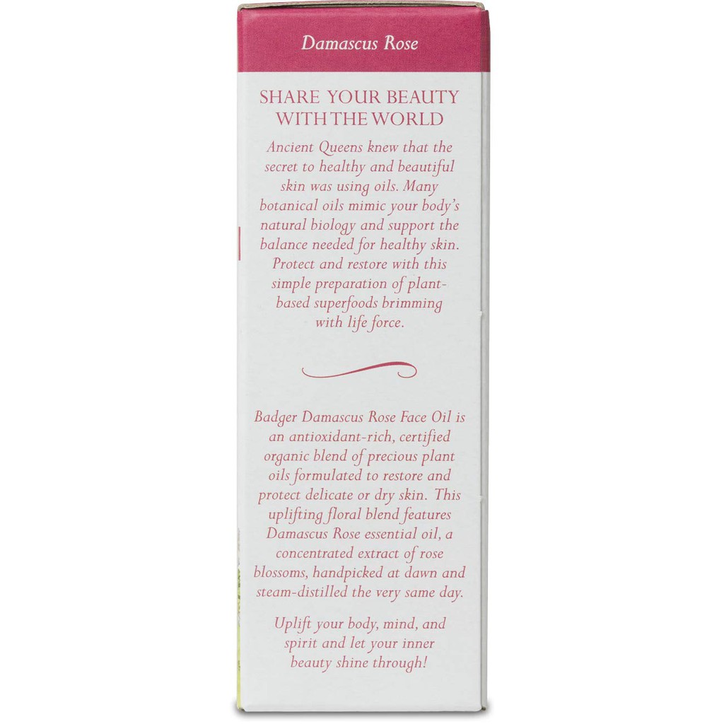 Dầu dưỡng da hoa hồng Badger Rose Face Oil USDA Organic - Dành cho da khô, lão hóa - 29.5mL