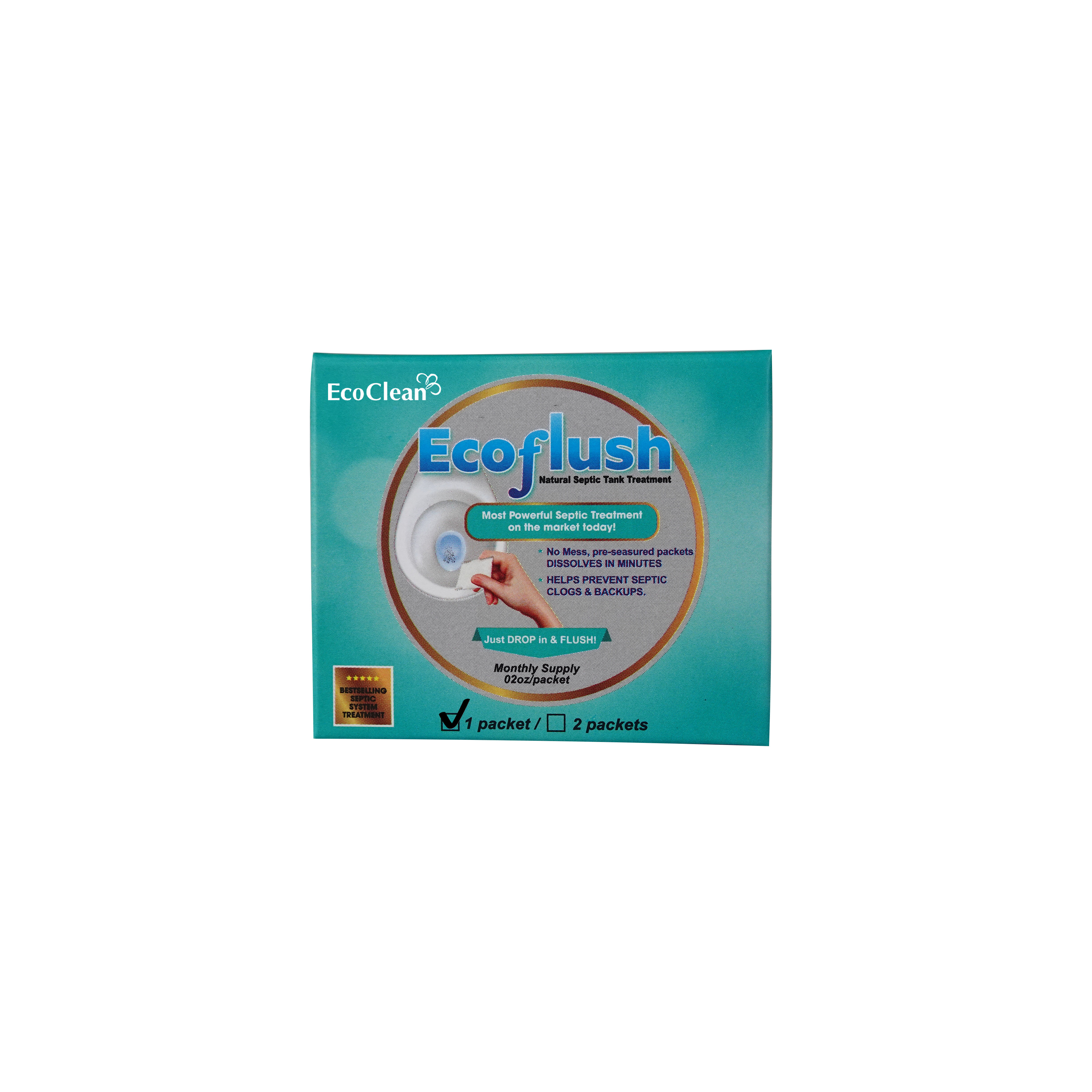 Vi Sinh Xử Lý Bồn Cầu, Bể Phốt  Đầy, Tràn - EcoFlush Hộp Nhỏ - Túi Gói Sinh Học Tự Huỷ - 2