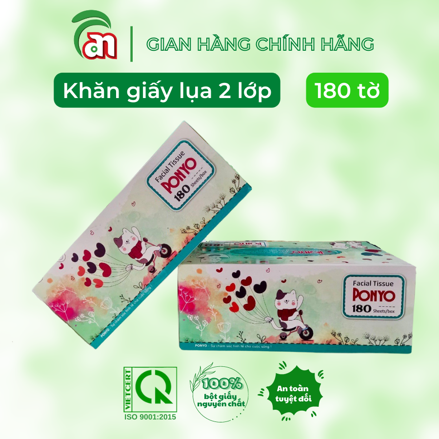 Combo 10 Hộp khăn giấy lụa - khăn giấy lau mặt cao cấp, mịn, không bụi PONYO 2 lớp 180 tờ - Thiên An Nam paper