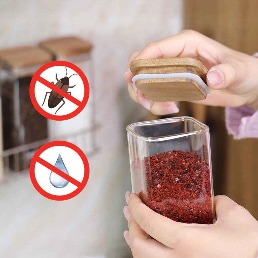 Bộ 4 Hũ Gia Vị Imat Thủy Tinh Nắp Gỗ Acacia ACA 400ml Sang Trọng Tiện Dụng