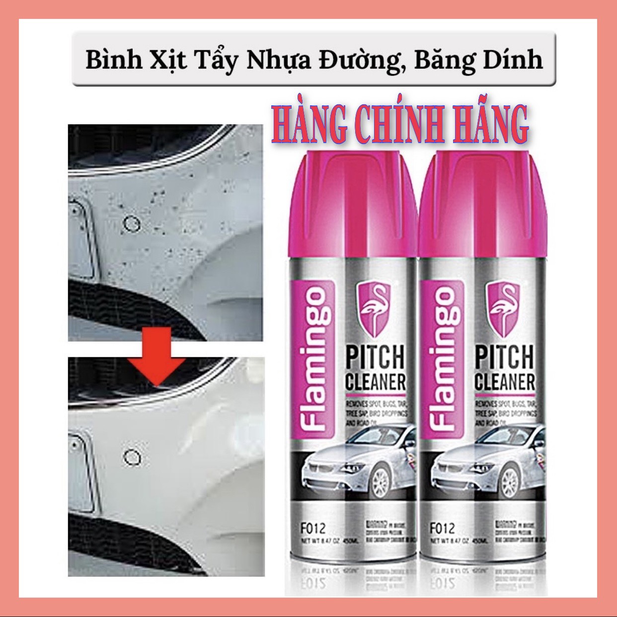 Bình Xịt Tẩy Nhựa Đường, Băng Keo dùng cho ô tô xe hơi Flamingo F012 450ml