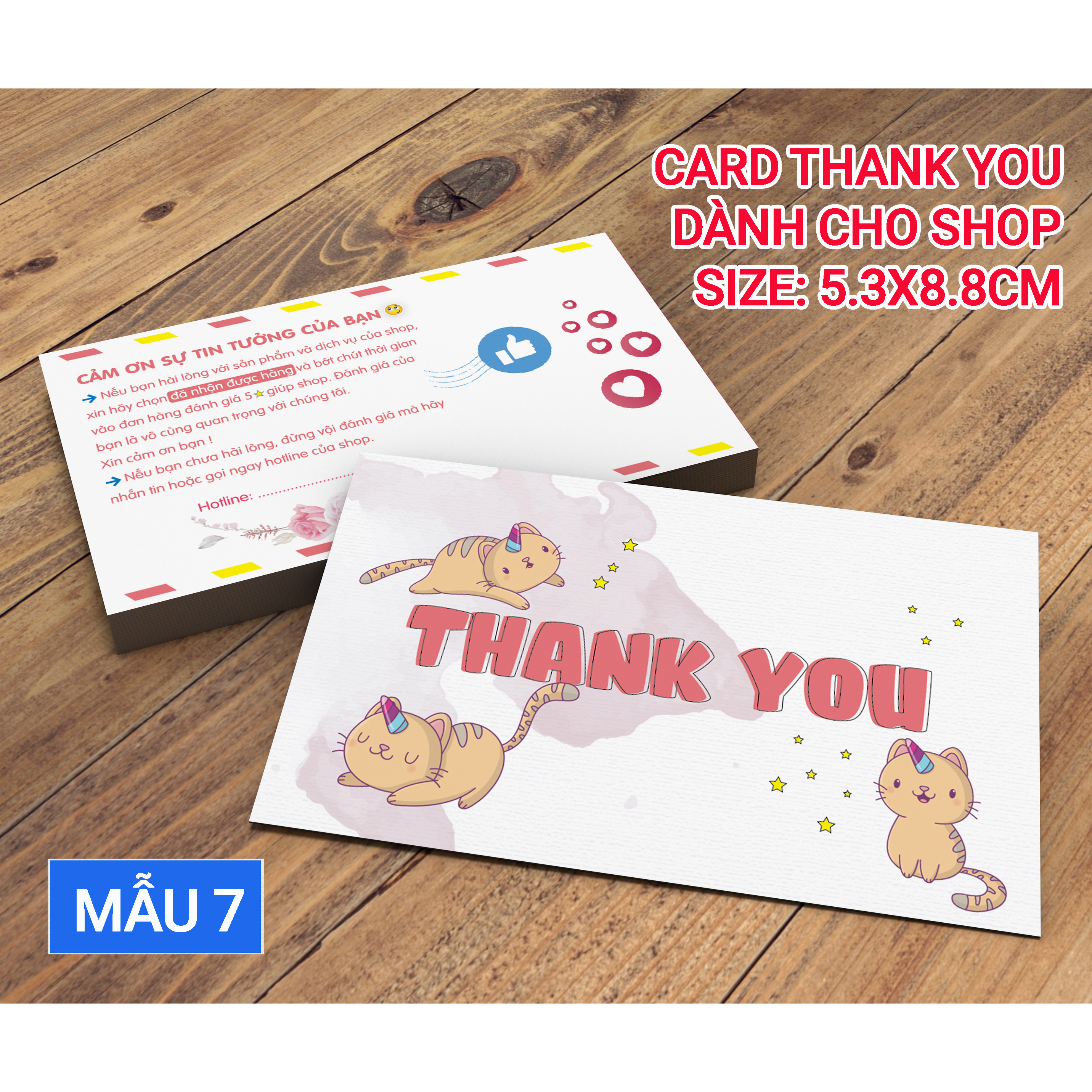 500 Thẻ Cảm Ơn Cho Shop - Mẫu 7 - Màu Trắng Mèo Cute