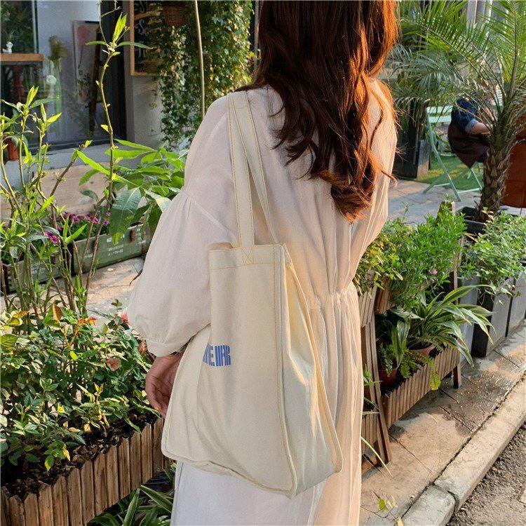 Túi Tote Vải Nữ Đeo Vai họa tiết chữ Phong Cách Ulzzang