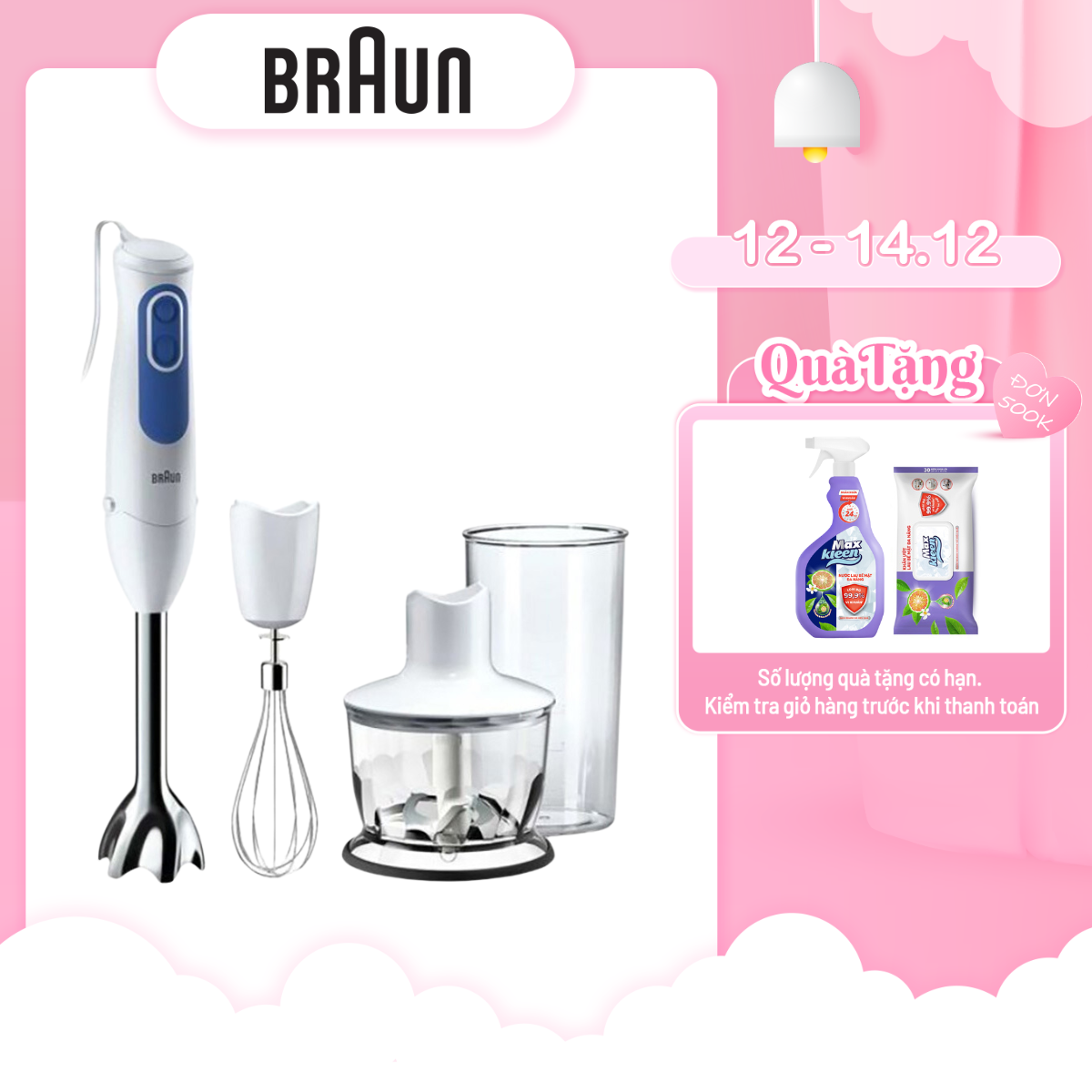 Máy Xay Sinh Tố Cầm Tay Braun MQ3035 Sauce - Trắng Xanh - Hàng Chính Hãng