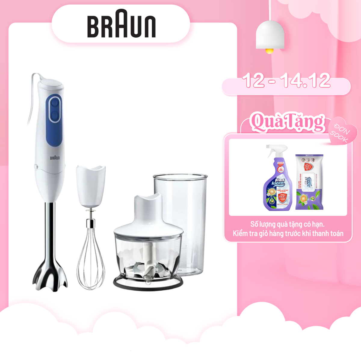 Máy Xay Sinh Tố Cầm Tay Braun MQ3035 Sauce (700W) - Trắng Xanh - Hàng Chính Hãng