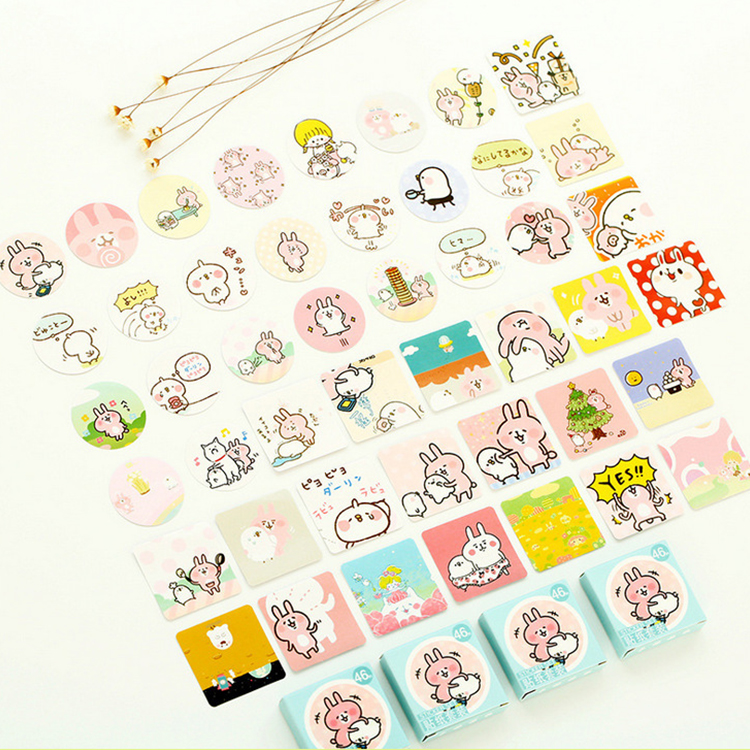 Sticker hộp 46 miếng dán - Thỏ Tinh Nghịch - Hộp nhãn dán trang trí sổ tay bullet journal - M015