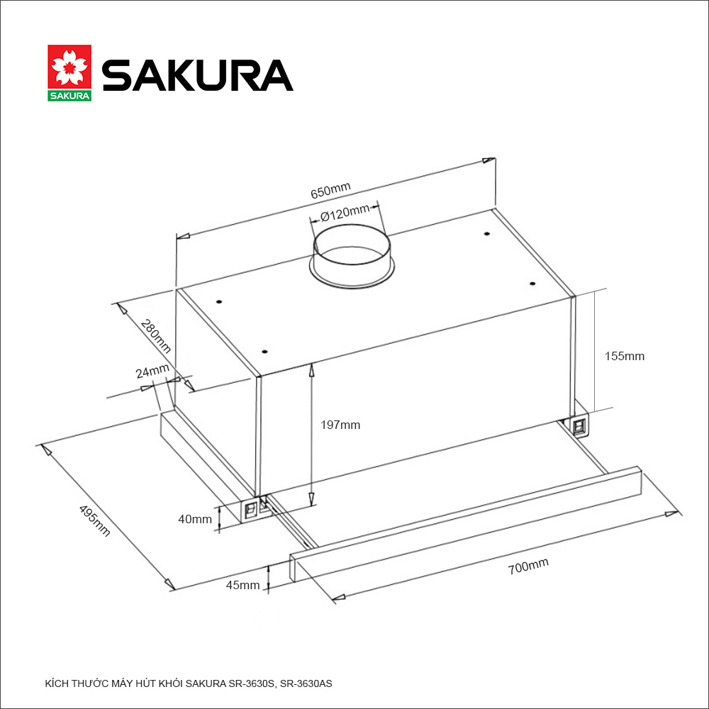 Máy Hút Khói Âm Tủ SAKURA Cảm Ứng Vẫy Tay SR-3630AS - Hàng Chính Hãng