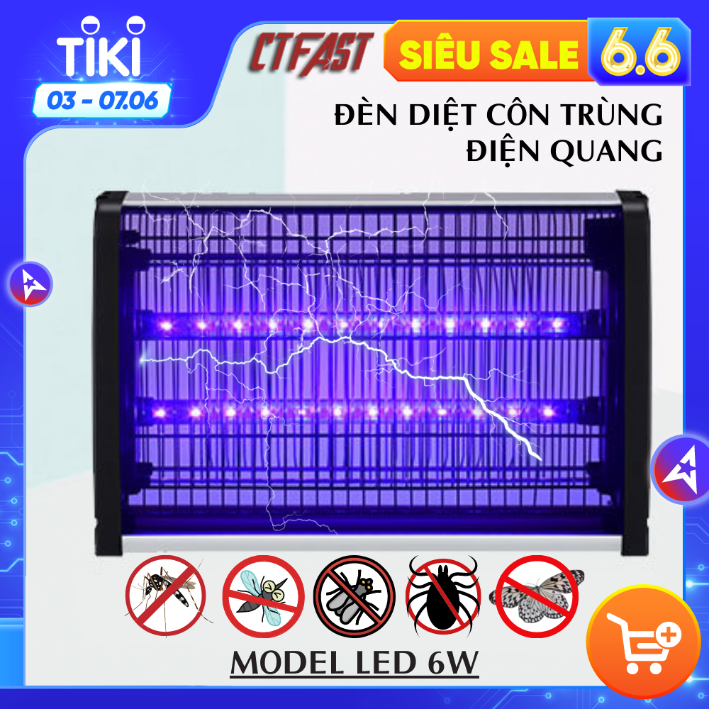 Đèn bắt muỗi và các loại côn trùng điện quang cao cấp CTFAST 02 - Máy diệt ruồi tự động bằng sóng ánh sáng, điện cao áp thiết kế lưới bảo vệ an toàn hoạt động êm ái, sử dụng tại nhà, cơ quan trường học