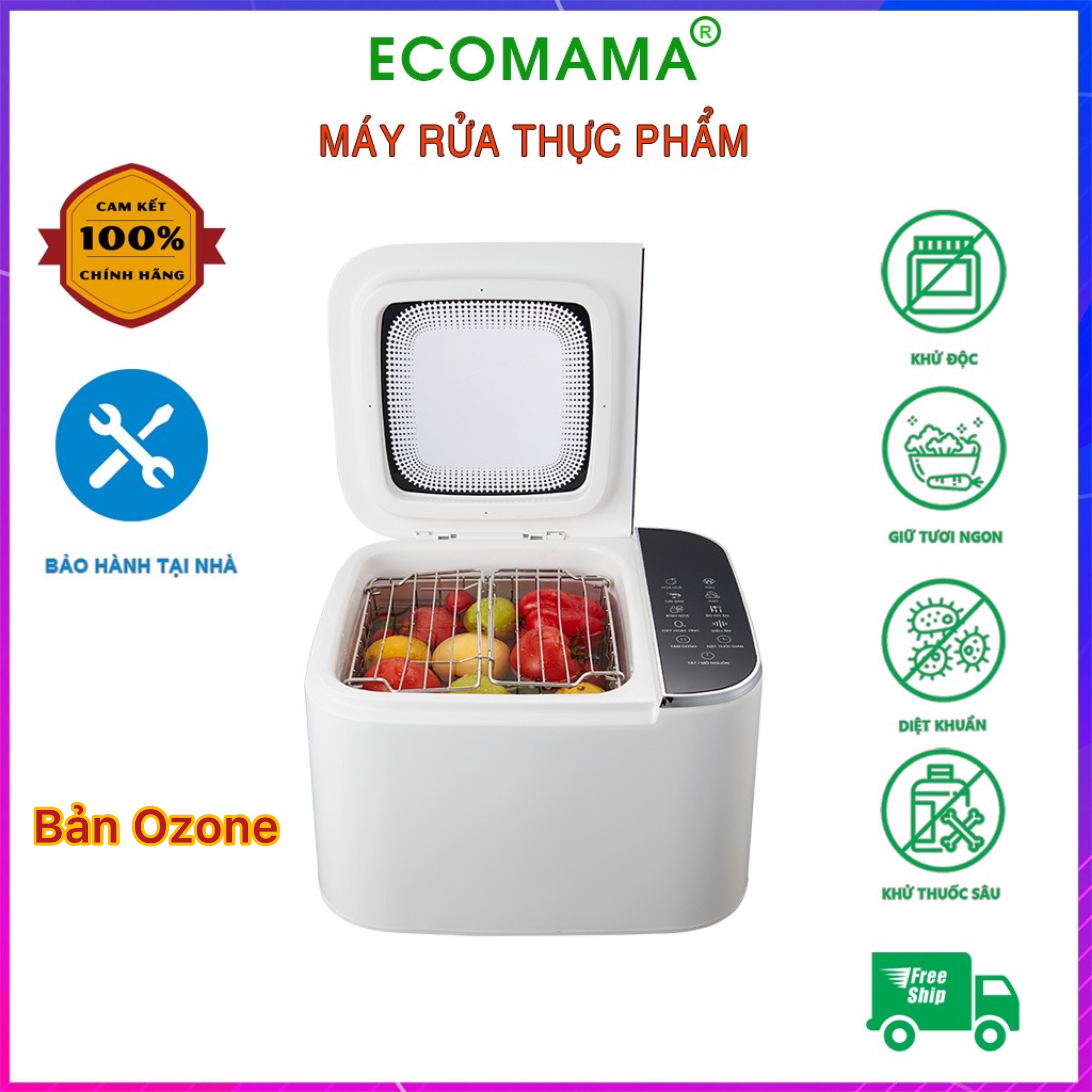 Máy rửa thực phẩm, tiệt trùng bình sữa ECOMAMA phiên bản OZONE hàng chính hãng