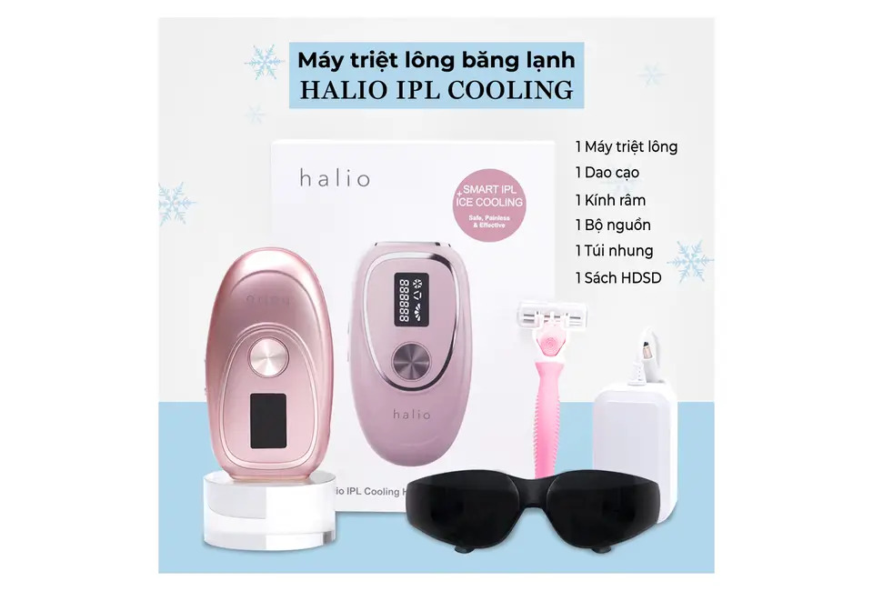 Máy Triệt Lông Lạnh Cá Nhân Halio IPL Cooling Hair Removal Device - Công nghệ triệt tận gốc nang lông - Đầu lạnh 10 độ C - Hàng chính hãng