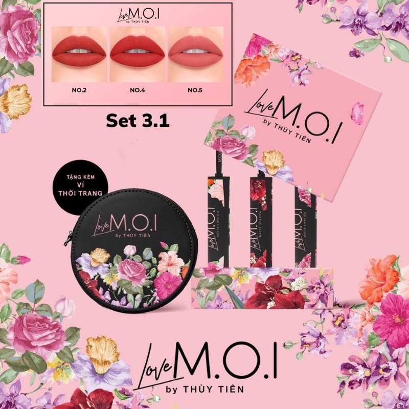 Set 3 Son Môi M.O.I LOVE MOI BY THUỲ TIÊN Hồ Ngọc Hà (Tặng bóp