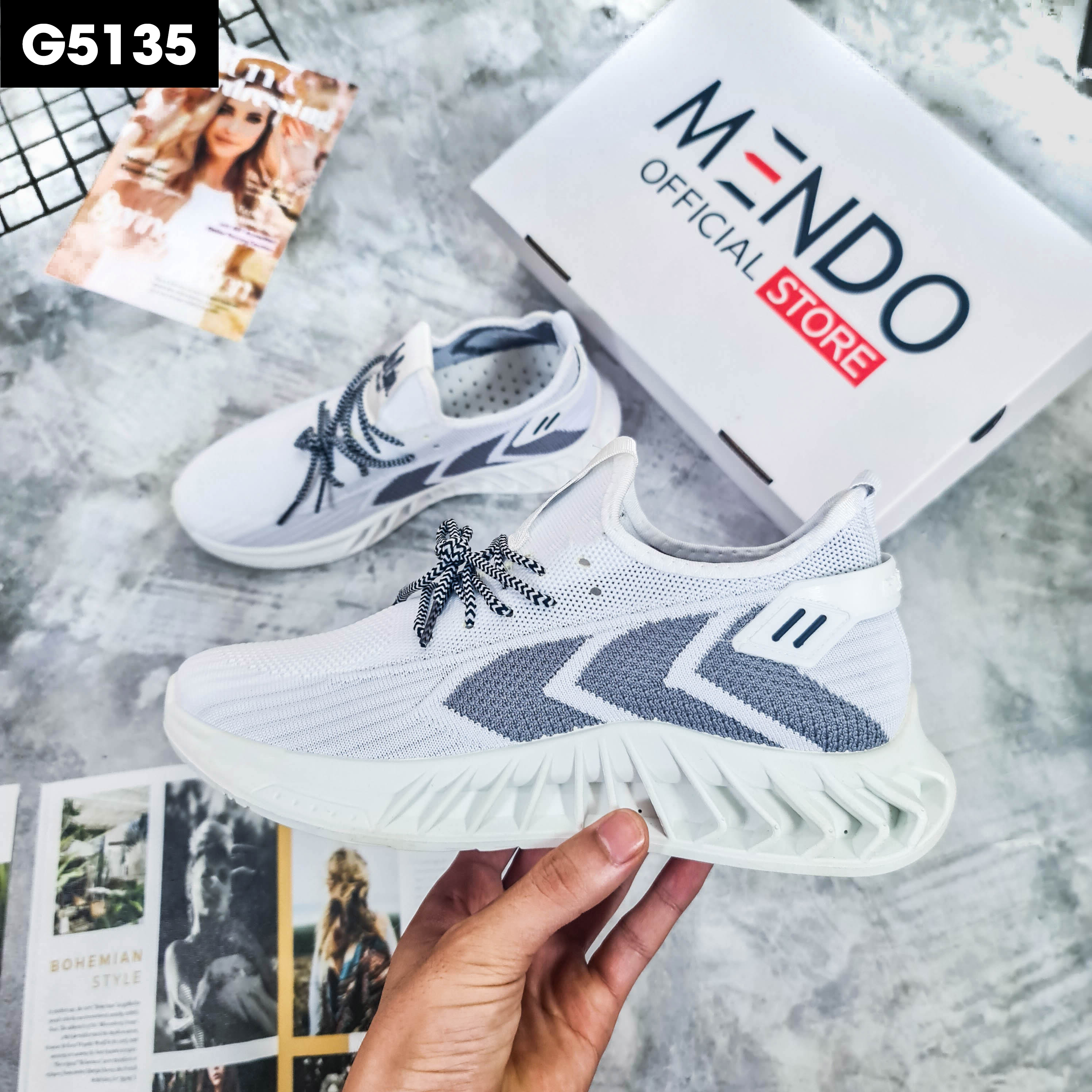 Giày Thể Thao Nam MENDO - Giày Sneaker Màu Trắng - Kaki, Giày Thể Thao Thoáng Khi Chạy Bộ Thoải Mái - G5135