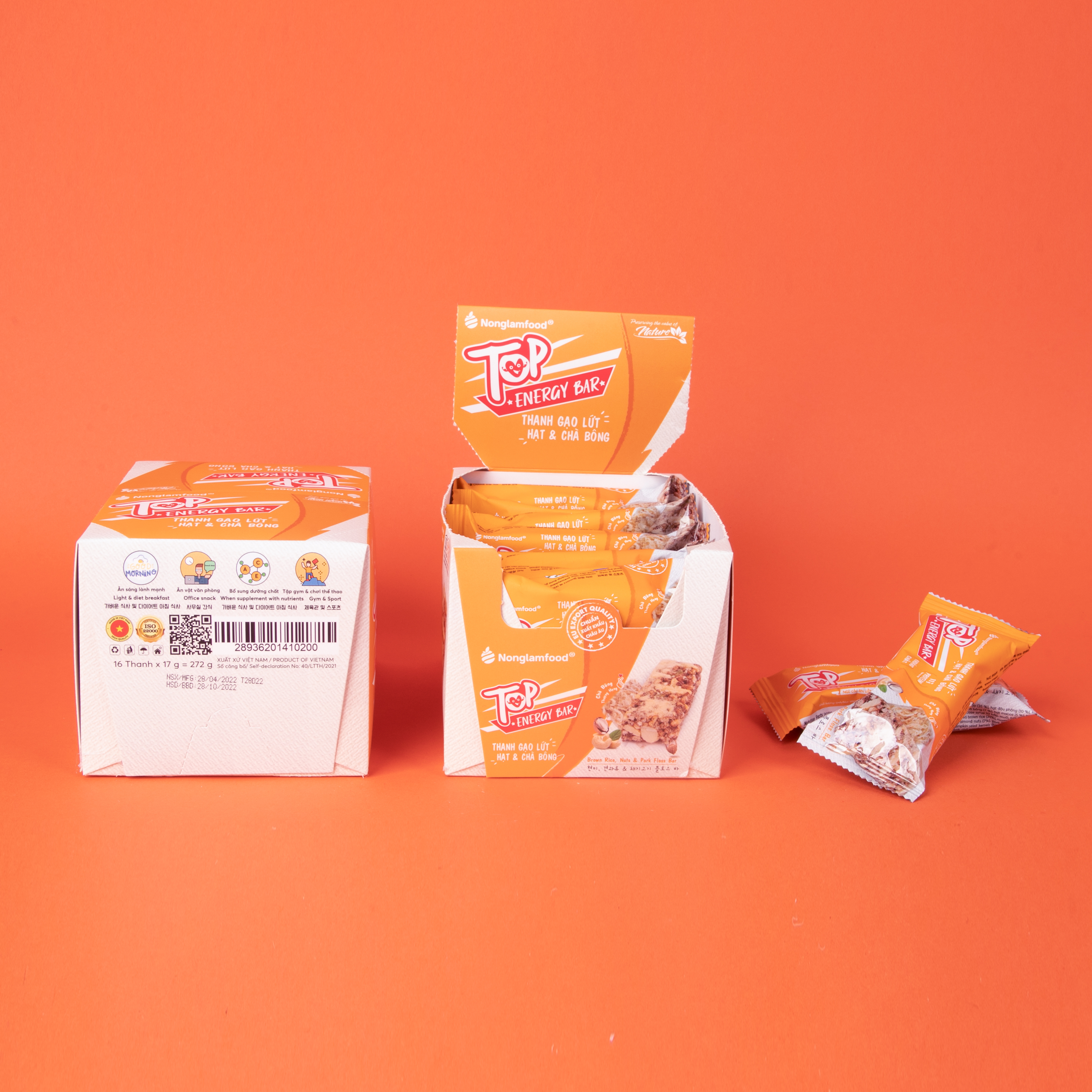 Thanh gạo lứt ngũ cốc Nonglamfood Hạt và Chà Bông Energy Bar Hộp16 Thanh - Bánh ăn kiêng dinh dưỡng thay thế bữa ăn sáng - Ngon chuẩn dưỡng chất - Hỗ trợ giảm cân
