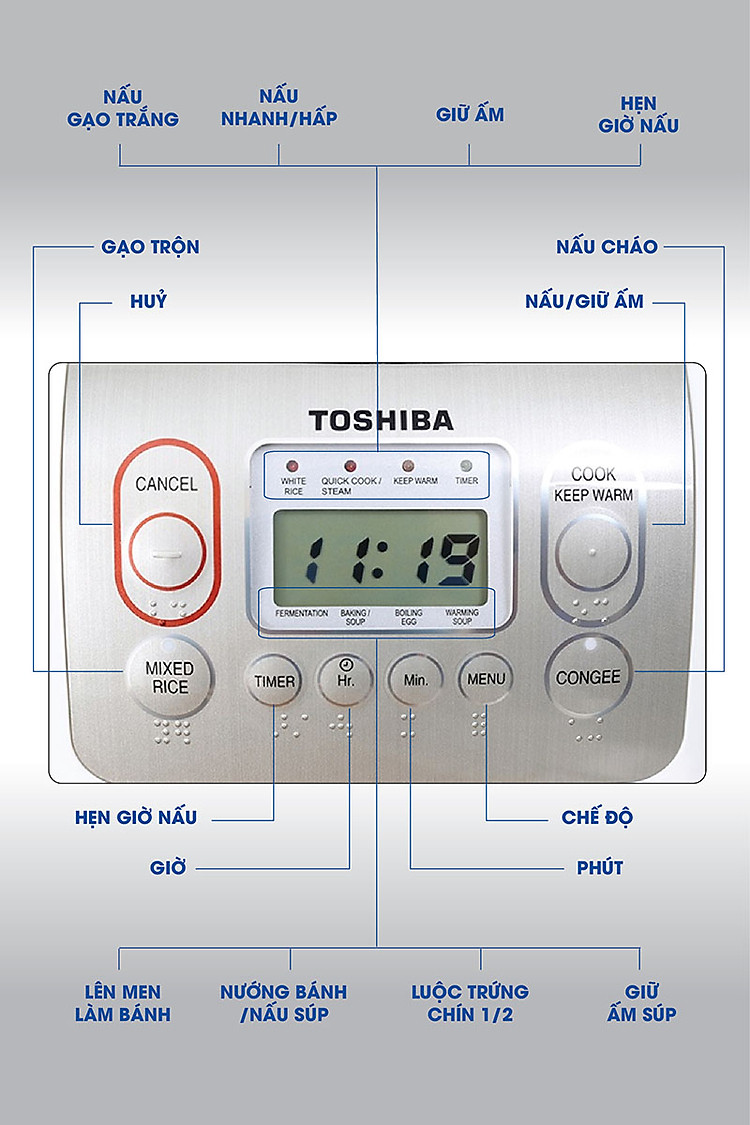 Nồi cơm điện tử Toshiba RC-18NTFV(W) (1.8 Lít) - HÀNG CHÍNH HÃNG