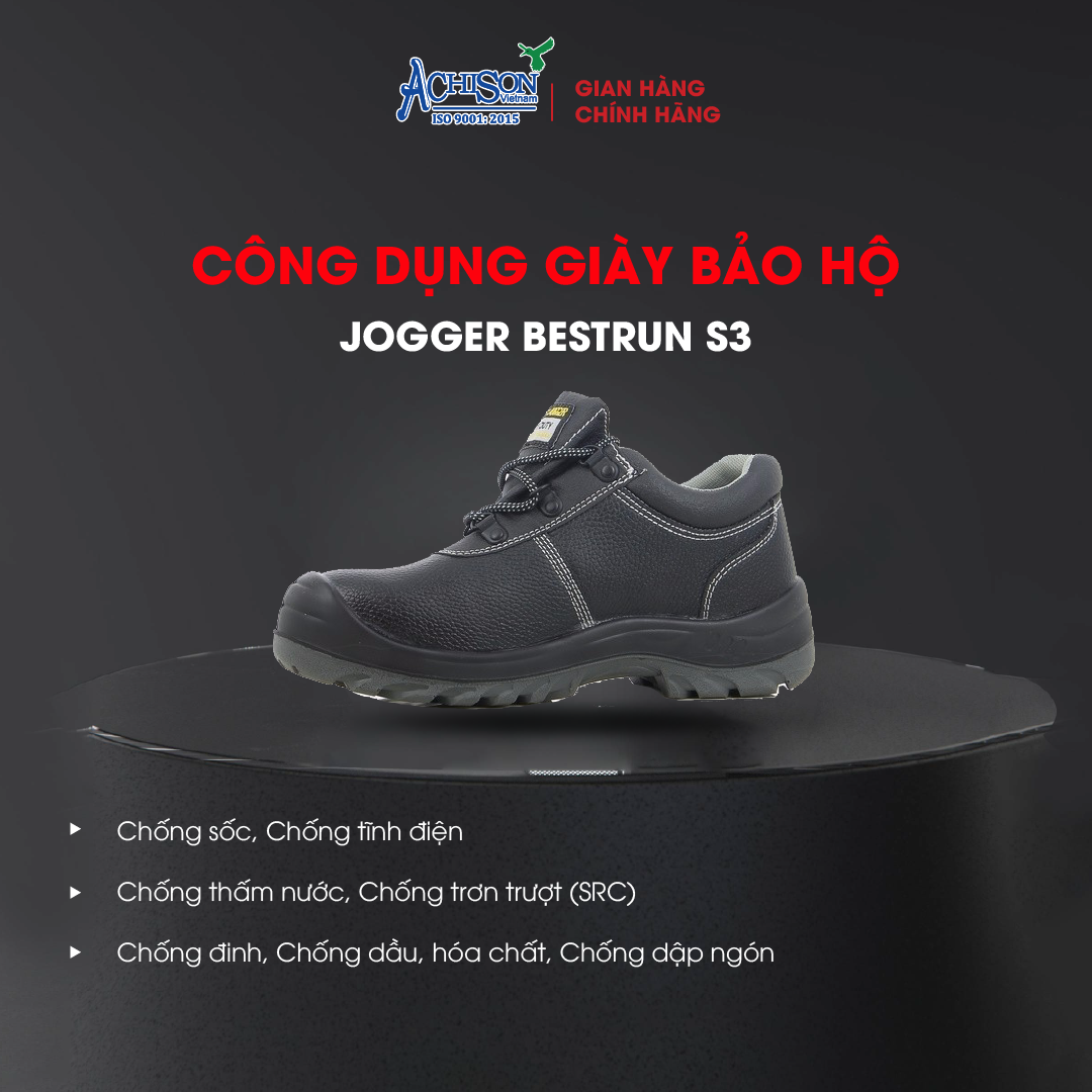 Hình ảnh Giày Bảo Hộ Lao Động Safety Joggerr Nam Và Nữ Bestrun S3 Màu Đen, Da Thật, Mũi Thép, Lớp Lót Thép