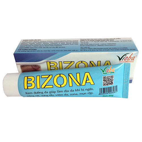 Kem dưỡng da giúp làm dịu da khi bị ngứa, hỗ trợ điều trị các trường hợp nóng rát, sưng tấy, viêm da, zona, mụn rộp - Kem Bizona, tuýp 30g.