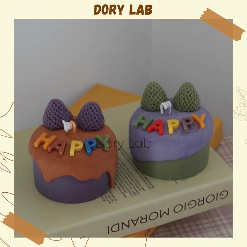 Nến Thơm Bánh Kem Chữ Happy Màu Sắc Dâu Tây - Dory Lab