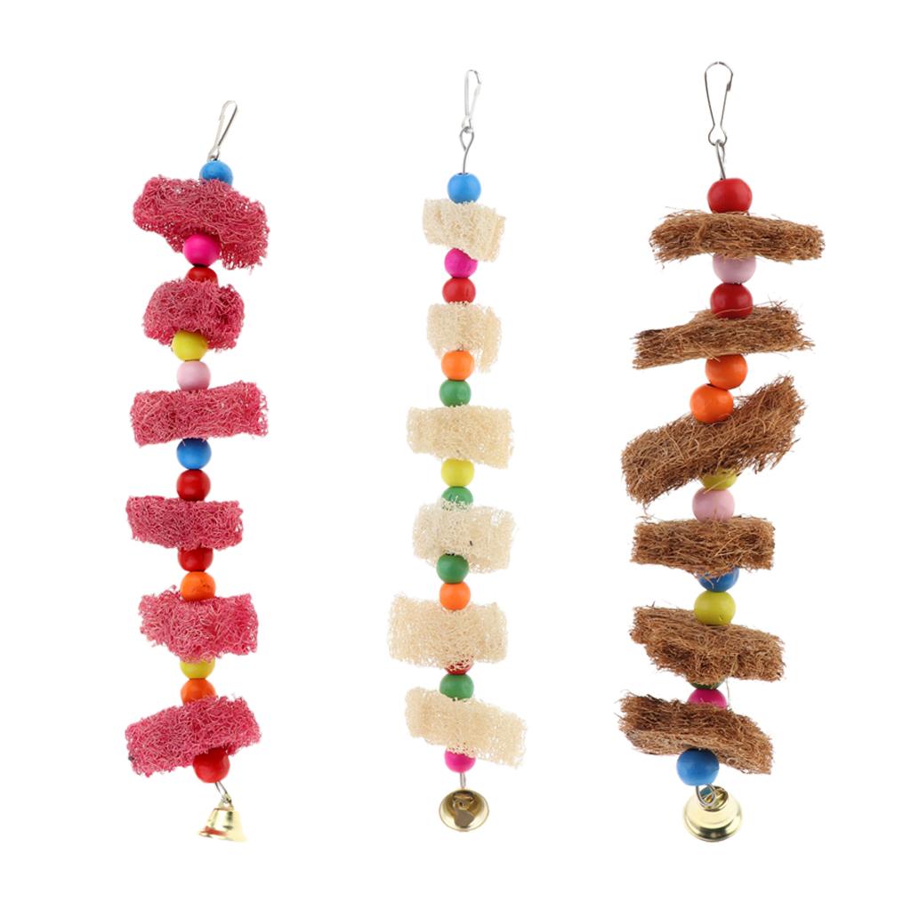 Loofah Swing Bird Parrot Cage Hanging Toys Parakeet Cockatiel Budgie Chew Toy Wood Hammock
