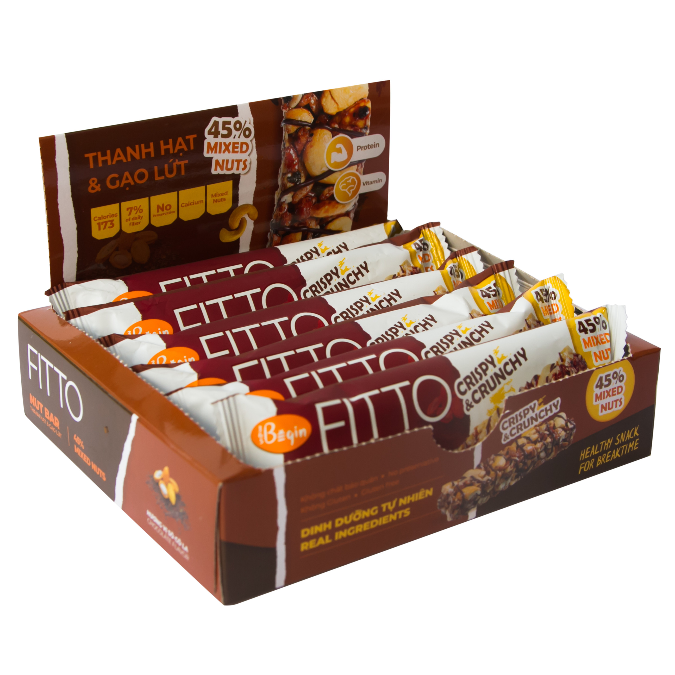 Hộp FITTO Gạo lứt - Hạnh nhân – Socola - Ngũ cốc dinh dưỡng thay thế các bữa ăn tiện lợi, tốt cho sức khỏe, phù hợp với người bận rộn, tập luyện thể thao