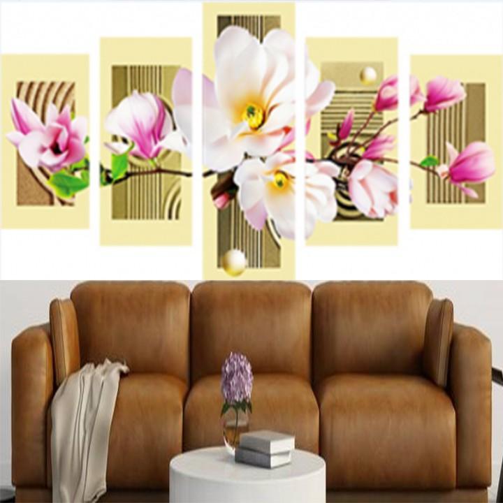 Tranh đá bộ hoa 5 tấm DF2856 - kích thước: 154 * 66cm.