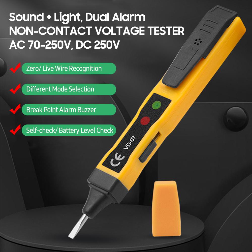 Non-contact AC Voltage Tester Pen AC 70-250V DC 250V Portable NCV Detector with Sound Light Dual Alarm, Zero/ Live Wire Recognition, Break Point Detection, Battery Level Check