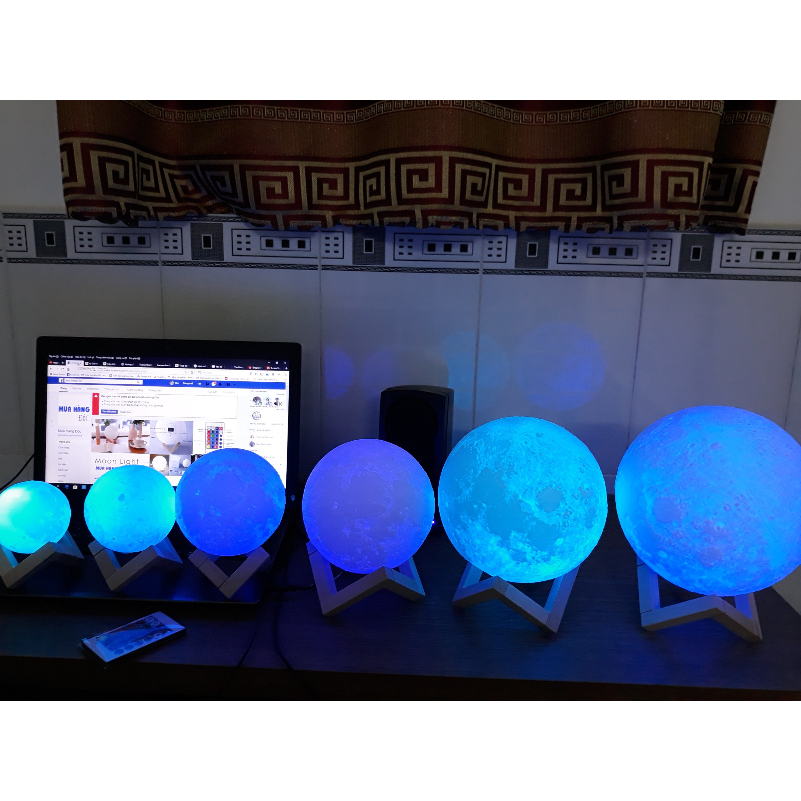 Đèn ngủ mặt trăng moon light 3d 16 màu điều khiển từ xa