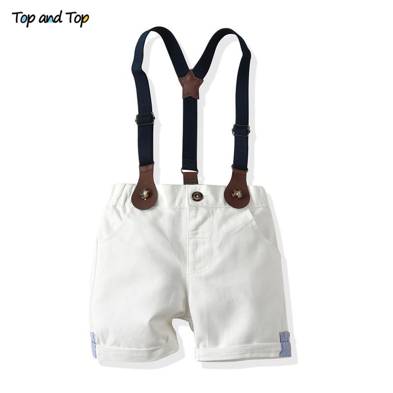 Trên Và Đầu Tập Đi Cho Bé Trai Quần Áo Bộ Quý Ông Áo Sơ Mi Tay Ngắn + Suspender Quần Short 2 Trang Phục Sơ Sinh Bé Trai bộ Quần Áo