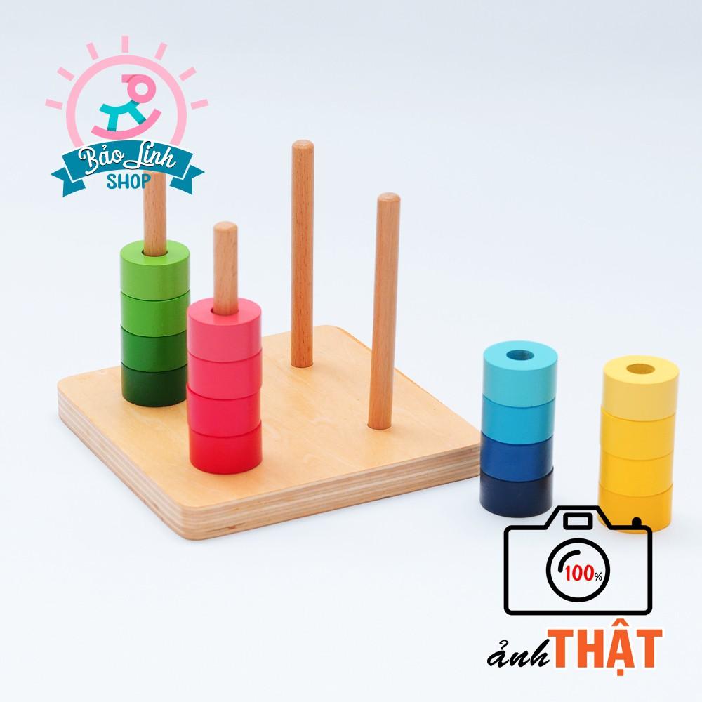 Thả cọc tròn 4 màu CHUẨN MONTESSORI| Giáo cụ Montessori 0-3