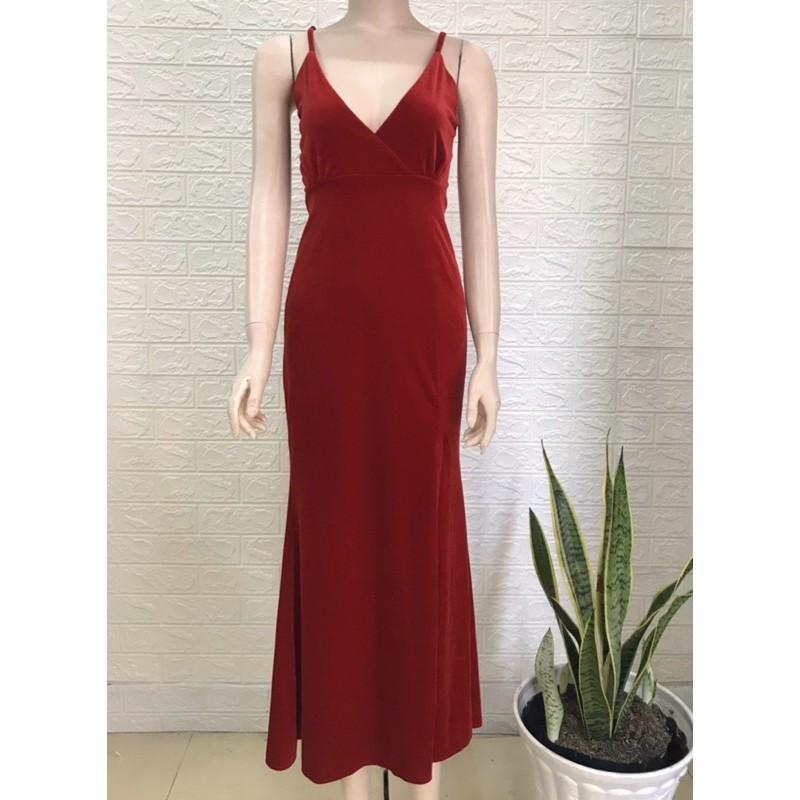 ĐẦM MAXI NHUNG 2 DÂY XẺ TÀ