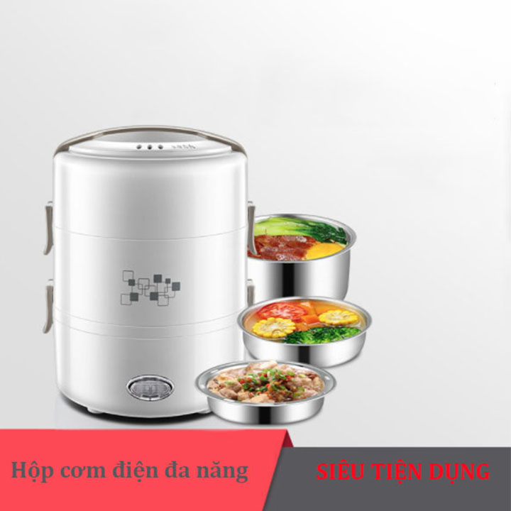 Hộp cơm điện cao cấp 3 ngăn hình trụ- Hàng Chính hãng